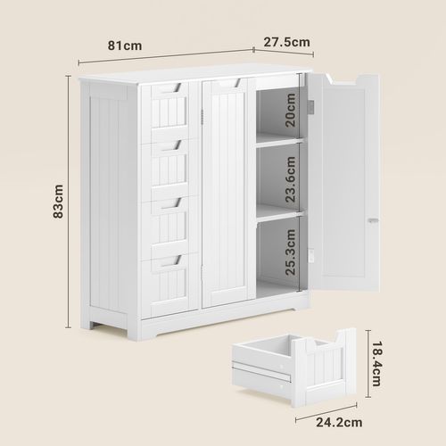 Bealife Meuble Rangement Salle De Bain 80cm Avec 2 Portes 4 Tiroirs étagères Réglables 81x30x83