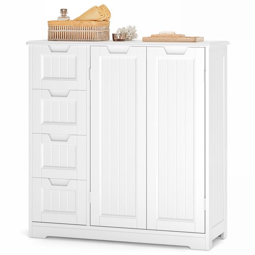 Bealife Meuble Rangement Salle De Bain 80cm Avec 2 Portes 4 Tiroirs étagères Réglables 81x30x83