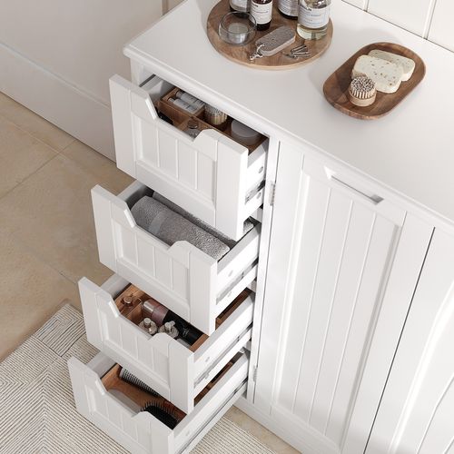 Bealife Meuble Rangement Salle De Bain 80cm Avec 2 Portes 4 Tiroirs étagères Réglables 81x30x83