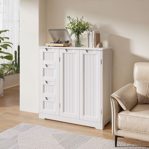 Bealife Meuble Rangement Salle De Bain 80cm Avec 2 Portes 4 Tiroirs étagères Réglables 81x30x83