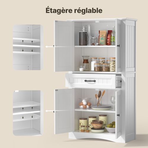 Meuble Rangement Salle De Bain Modulable Armoire 130cm 2 Portes 1 Tiroir Étagères Réglables Blanc