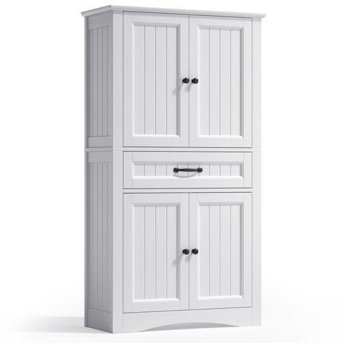 Meuble Rangement Salle De Bain Modulable Armoire 130cm 2 Portes 1 Tiroir Étagères Réglables Blanc