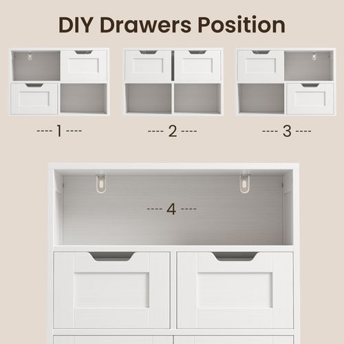 Meuble De Rangement Salle De Bain Avec 2 Tiroirs 2 Portes Étagère Réglable 60 X 30 X 108 Cm Blanc