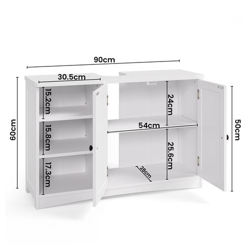 Meuble Sous Lavabo Salle De Bain Rangement Sur Pied 2 Portes 3 Étages Étagères 90 X 30 X 60 Cm