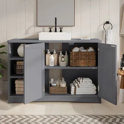 Meuble Sous Lavabo Salle De Bain Rangement Sur Pied 2 Portes 3 étages étagères 90 X 30 X 60 Cm