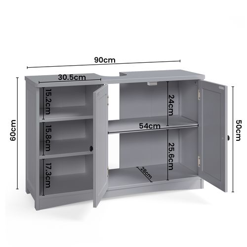 Meuble Sous Lavabo Salle De Bain Rangement Sur Pied 2 Portes 3 étages étagères 90 X 30 X 60 Cm