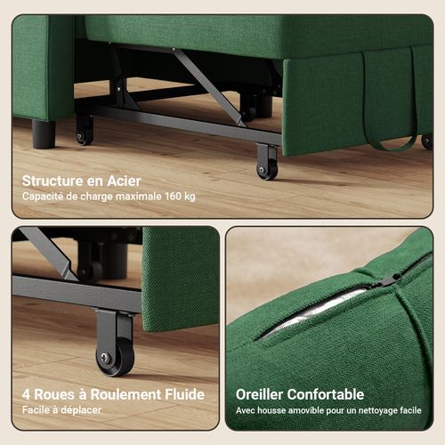 Fauteuil Convertible En Tissu 78x86x84 Cm - Vert