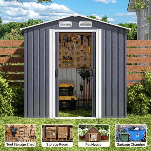 Abri De Jardin Métal 2,19 ㎡ Acier Galvanisé Cabanon Anthracite Sur Terrain 184 X 119 X 186 Cm