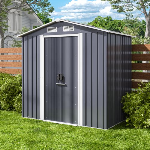 Abri De Jardin Métal 2,19 ㎡ Acier Galvanisé Cabanon Anthracite Sur Terrain 184 X 119 X 186 Cm