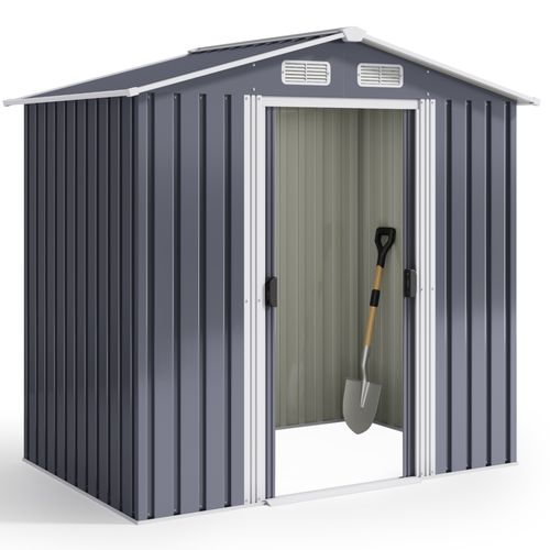 Abri De Jardin Métal 2,19 ㎡ Acier Galvanisé Cabanon Anthracite Sur Terrain 184 X 119 X 186 Cm