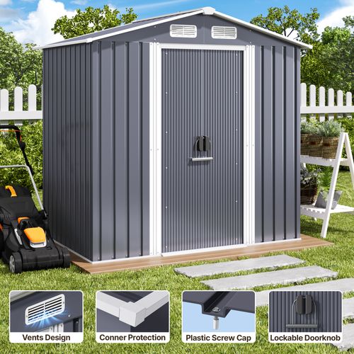 Abri De Jardin Métal 2,19 ㎡ Acier Galvanisé Cabanon Anthracite Sur Terrain 184 X 119 X 186 Cm