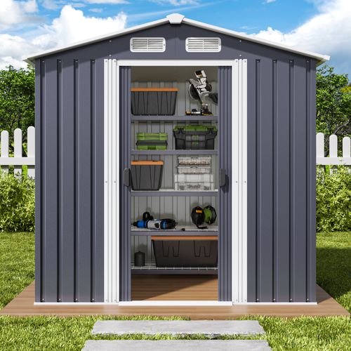 Abri De Jardin Métal 2,19 ㎡ Acier Galvanisé Cabanon Anthracite Sur Terrain 184 X 119 X 186 Cm