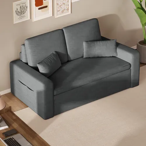 Canapé Convertible 2 Places Longue 2 Coussin Réglable Chenille Gris Foncé