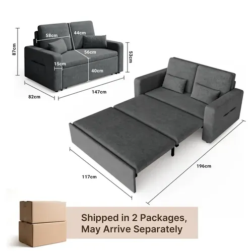 Canapé Convertible 2 Places Longue 2 Coussin Réglable Chenille Gris Foncé