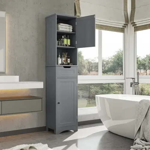 Meuble Colonne Salle De Bain Rangement Sur Pied Armoire 2 Portes Et 1 Tiroir 1 Placard Étagère