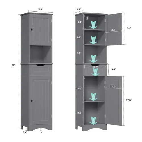 Meuble Colonne Salle De Bain Rangement Sur Pied Armoire 2 Portes Et 1 Tiroir 1 Placard Étagère