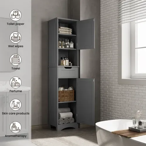 Meuble Colonne Salle De Bain Rangement Sur Pied Armoire 2 Portes Et 1 Tiroir 1 Placard Étagère