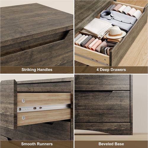 Commode 4 Tiroirs Chiffonnier Gris Foncé 72 X 41 X 82 Cm