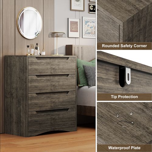 Commode 4 Tiroirs Chiffonnier Gris Foncé 72 X 41 X 82 Cm