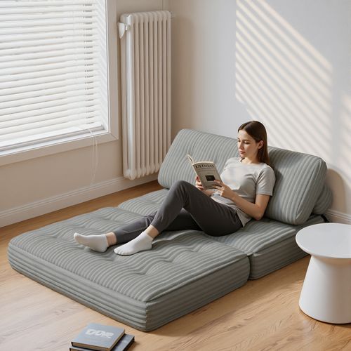 Canapé Convertible Fauteuil Lit 2 Place Dossier Gris Clair Velours Côtelé Longue Coussin 130x90cm