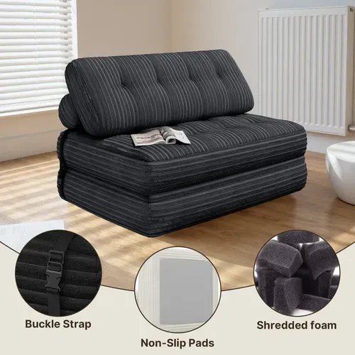 Canapé Convertible Fauteuil Lit 2 Place Dossier Gris Foncé Velours Côtelé  Longue Coussin 130x90cm