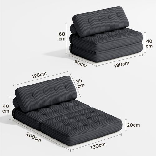 Canapé Convertible Fauteuil Lit 2 Place Dossier Gris Foncé Velours Côtelé  Longue Coussin 130x90cm