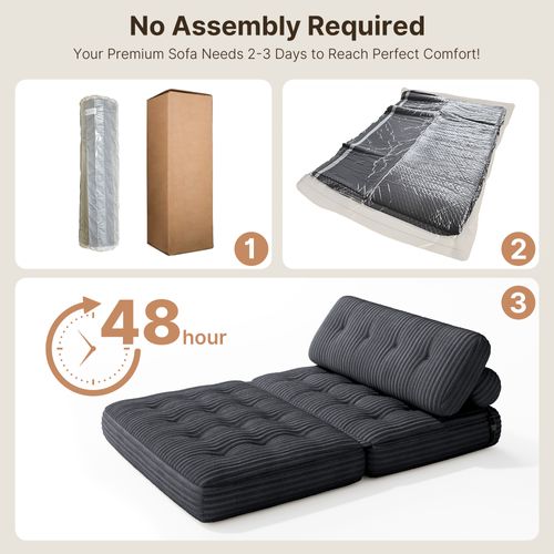 Canapé Convertible Fauteuil Lit 2 Place Dossier Gris Foncé Velours Côtelé  Longue Coussin 130x90cm