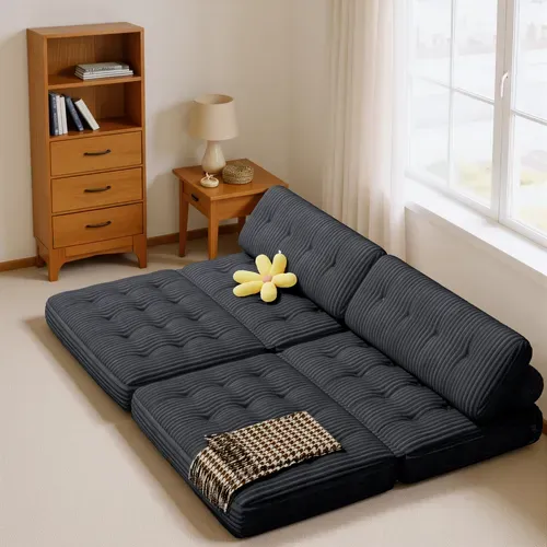 Canapé Convertible Fauteuil Lit 2 Place Dossier Gris Foncé Velours Côtelé  Longue Coussin 130x90cm