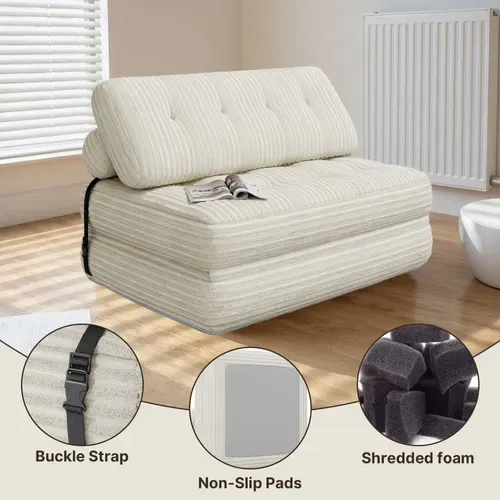 Canapé Convertible Fauteuil Lit 2 Place Dossier Blanc Velours Côtelé Longue Coussin 130x90cm