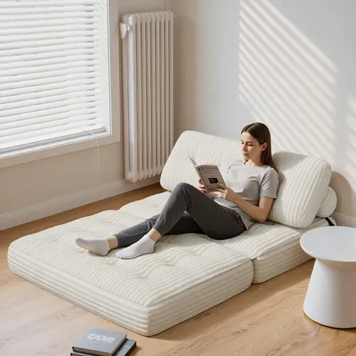 Canapé Convertible Fauteuil Lit 2 Place Dossier Blanc Velours Côtelé Longue Coussin 130x90cm