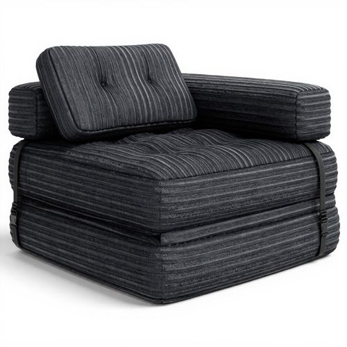 Canapé Convertible Fauteuil Lit 1 Place En L Gris Foncé Velours Côtelé Longue Coussin 85 X 85 Cm