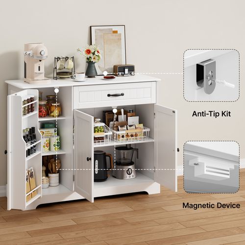 Buffet De Cuisine 3 Portes 1 Tiroir 105 X 40 X 84.5 Cm Blanc