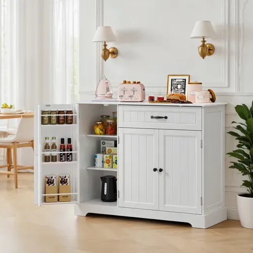 Buffet De Cuisine 3 Portes 1 Tiroir 105 X 40 X 84.5 Cm Blanc