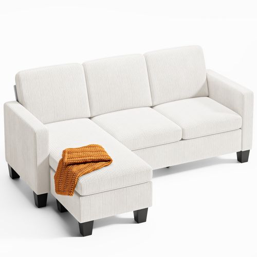 Canapé D’angle 3 Places Velours Côtelé Beige