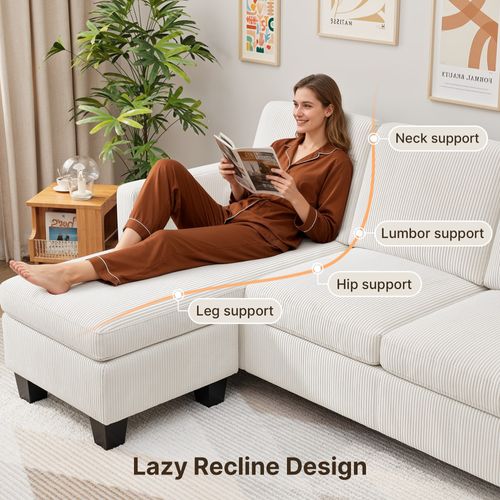 Canapé D’angle 3 Places Velours Côtelé Beige