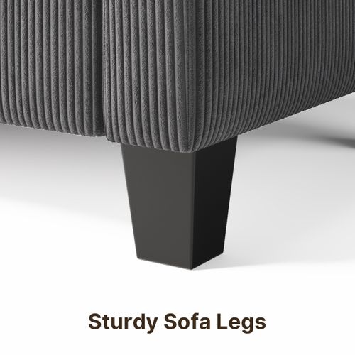 Canapé D’angle 3 Places Canapé Modulable Velours Côtelé Gris Foncé