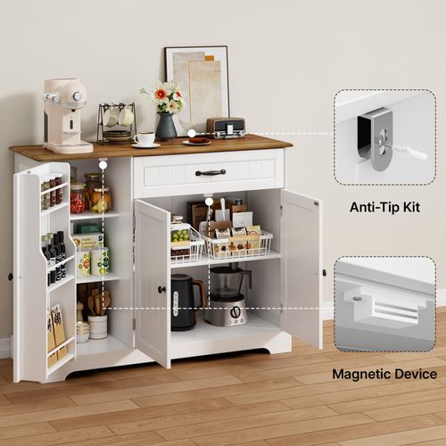 Buffet De Cuisine 3 Portes 1 Tiroir 105 X 40 X 84.5 Cm - Blanc