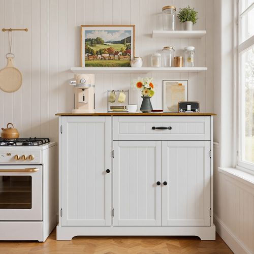 Buffet De Cuisine 3 Portes 1 Tiroir 105 X 40 X 84.5 Cm - Blanc