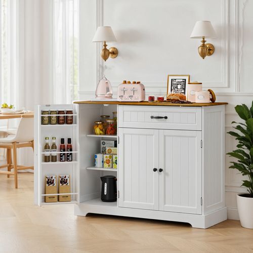 Buffet De Cuisine 3 Portes 1 Tiroir 105 X 40 X 84.5 Cm - Blanc