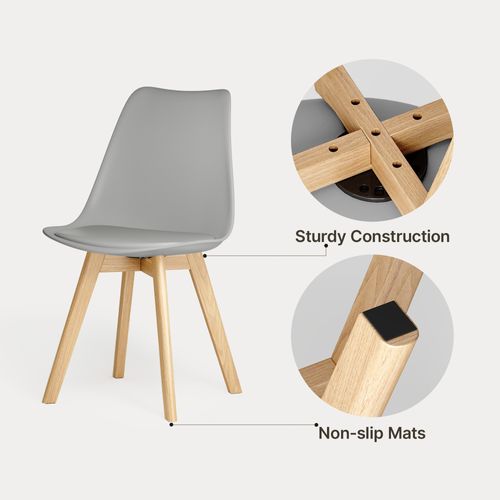 Lot 6 Chaises Scandinave En Pu Et Bois, Confortable Pour Salle à Manger Et Cuisine,gris