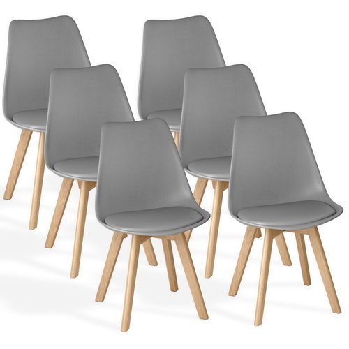 Lot 6 Chaises Scandinave En Pu Et Bois, Confortable Pour Salle à Manger Et Cuisine,gris