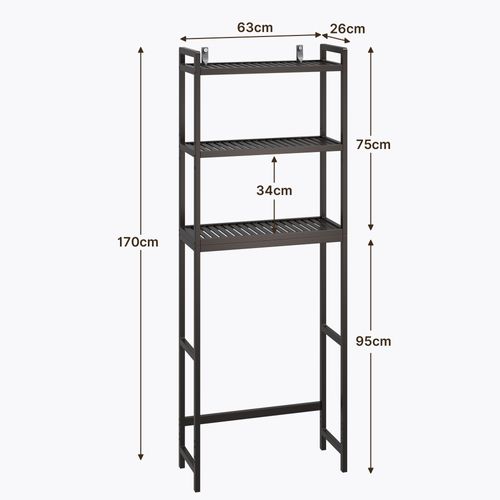 Étagère Salle De Bain 3 Niveaux 63x26x170cm Gris Foncé