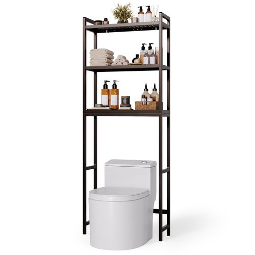Étagère Salle De Bain 3 Niveaux 63x26x170cm Gris Foncé