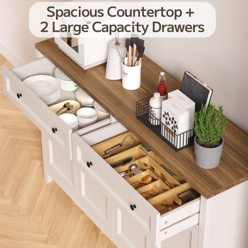 Buffet De Cuisine Meuble Rangement 2 Tiroirs 4 Portes 2 Niveaux Meuble Bas Marron 140x40x90cm