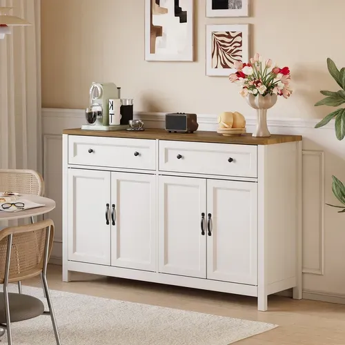Buffet De Cuisine Meuble Rangement 2 Tiroirs 4 Portes 2 Niveaux Meuble Bas Marron 140x40x90cm