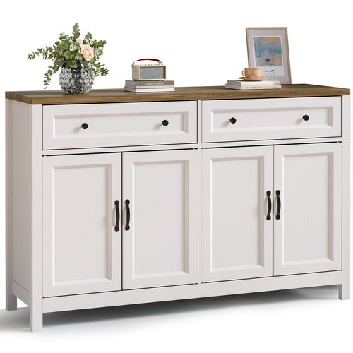 Buffet De Cuisine Meuble Rangement 2 Tiroirs 4 Portes 2 Niveaux Meuble Bas Marron 140x40x90cm