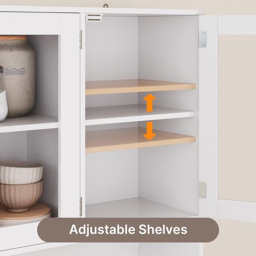 Buffet De Cuisine Avec LED Et Multiprise - Meuble Haut Micro-ondes Vaisselier 180cm-blanc