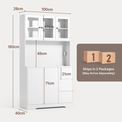 Buffet De Cuisine Avec LED Et Multiprise - Meuble Haut Micro-ondes Vaisselier 180cm-blanc