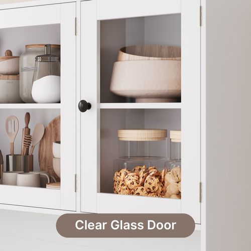 Buffet De Cuisine Avec LED Et Multiprise - Meuble Haut Micro-ondes Vaisselier 180cm-blanc