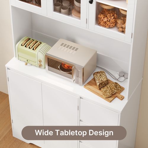 Buffet De Cuisine Avec LED Et Multiprise - Meuble Haut Micro-ondes Vaisselier 180cm-blanc